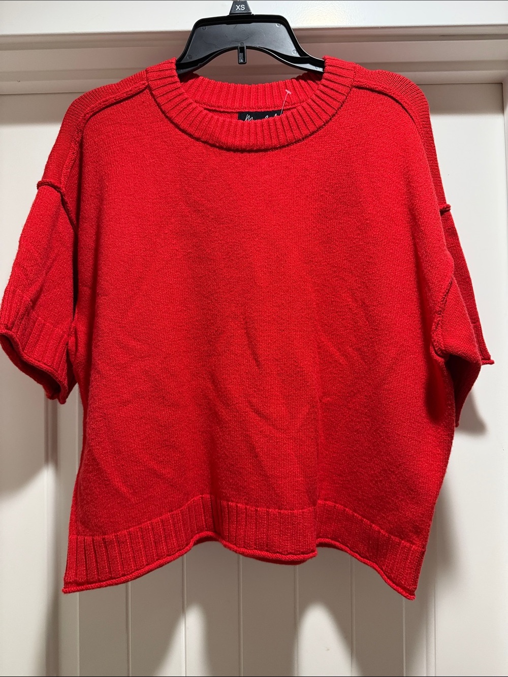 Marled Red Short-Sleeve Crewneck Sweater